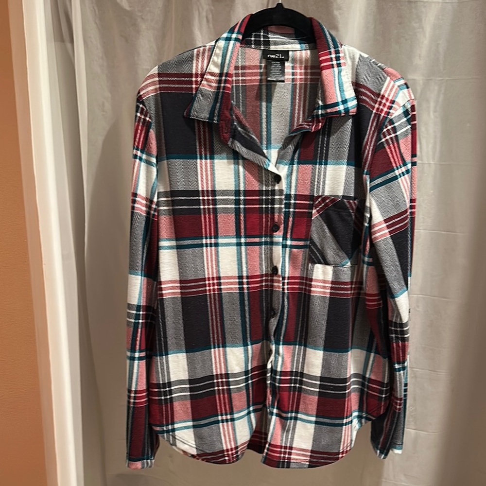 Rue 21 Red and Blue Plaid Button-Up Shirt
